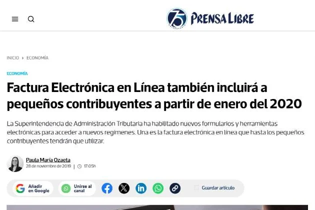 Captura del artículo de prensa sobre cómo la factura electrónica llegó a los negocios más pequeños