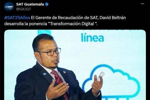 Publicación de la autoridad tributaria en X sobre la ponencia Transformación Digital de David Beltrán, entonces gerente de recaudación